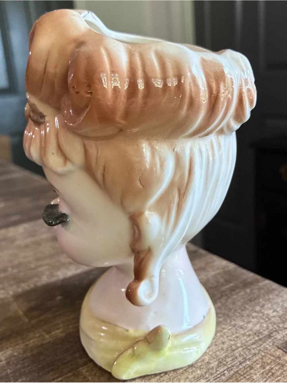 Vintage Peach and Yellow Ceramic Lady Head Vase